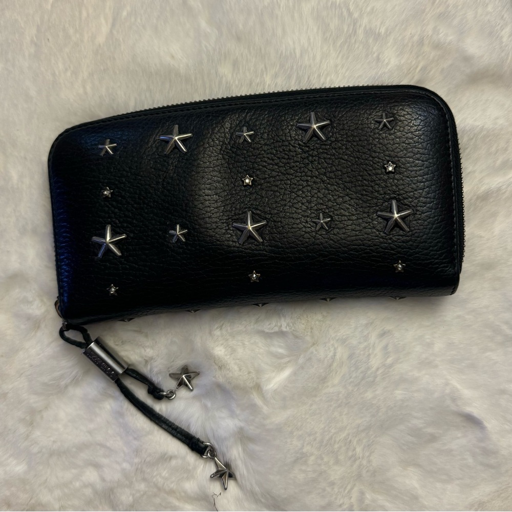 JIMMY CHOO Black Leather Zipper Wallet With Studs. 100% Authentic. - Picture 2 of 15